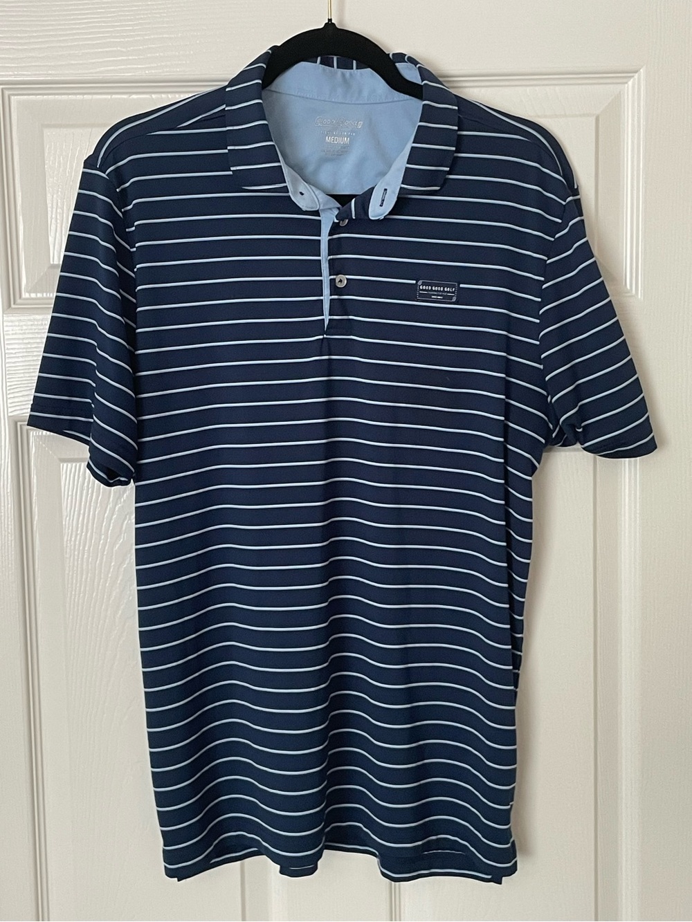 Good Good Golf Tee's Up Polo Shirt - Blue w/White Stripe - Men's Medium